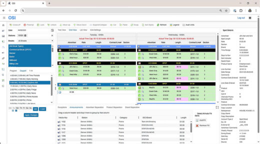 OSI-X software screen showing inventory grid with extended details