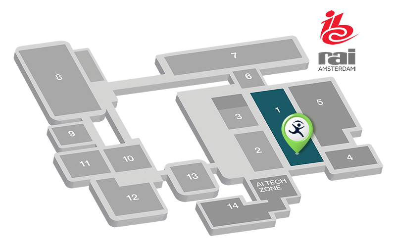 floor map of the IBC event at the RAI Amsterdam, showing the location of the Imagine booth in Hall 1