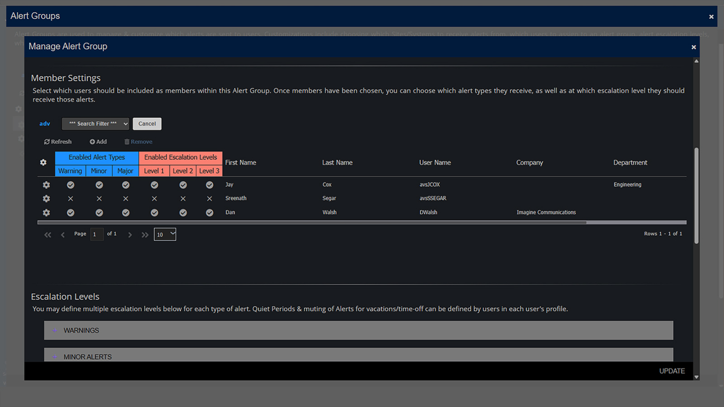 screen capture of the IMS software service