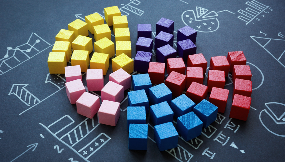 Marketing charts and cubes as segments.