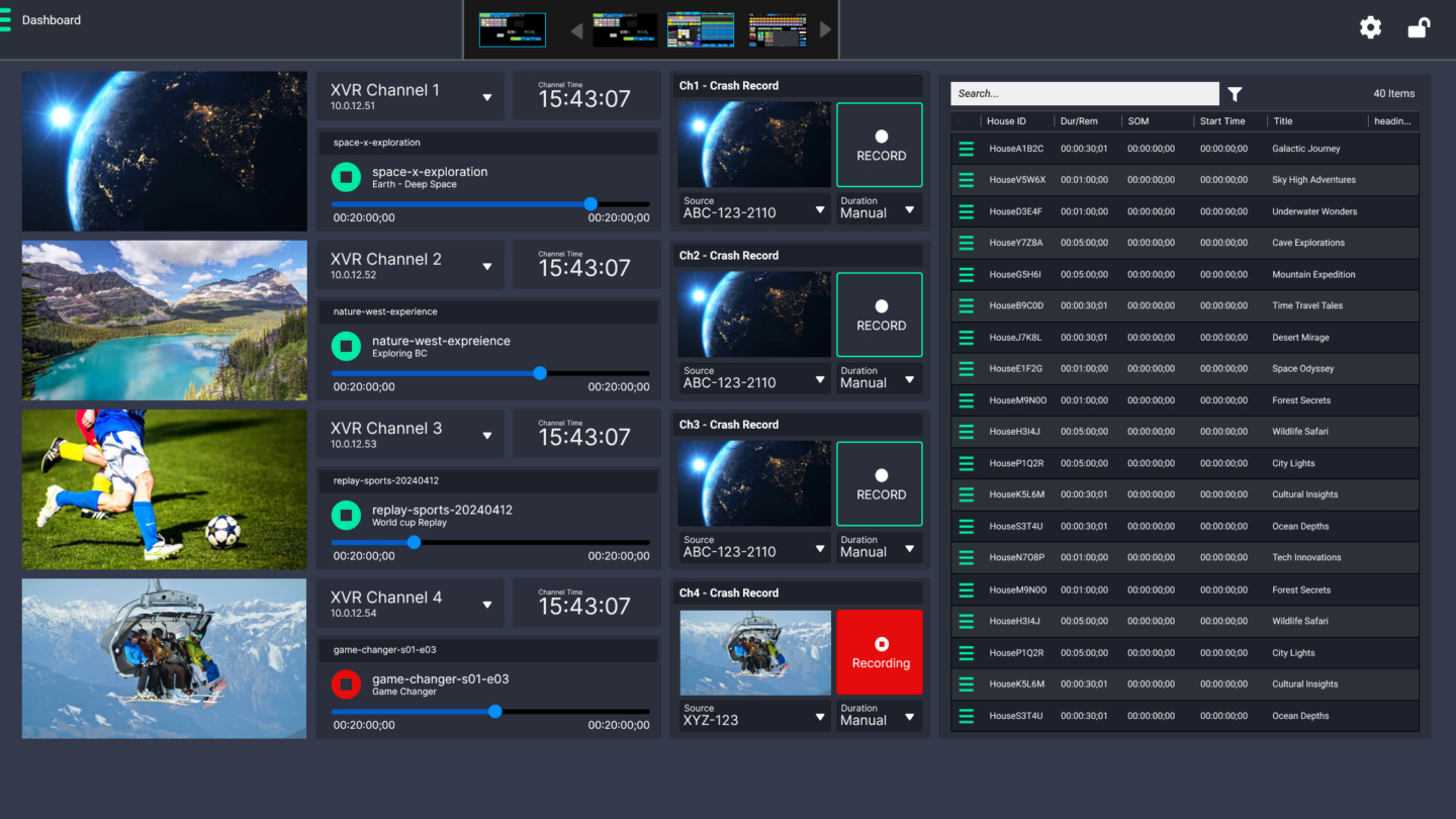 software screen capture of the Imagine XVR Playout Engines