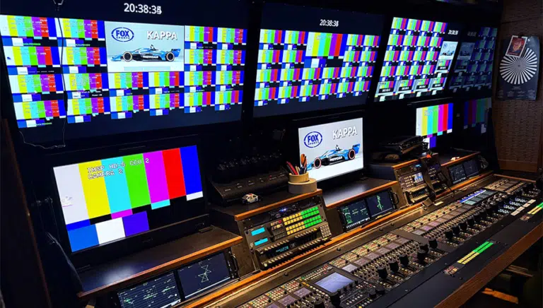 inside the IMS Productions broadcast facility with many multiviewer screens