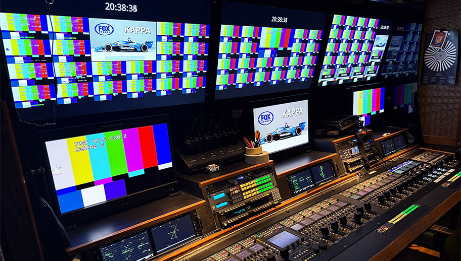 inside the IMS Productions broadcast facility with many multiviewer screens