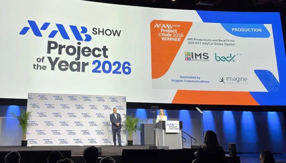 NAB 2026 Project of the Year awards stage showing Imagine as a winner