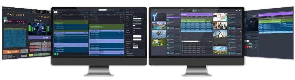 software screen shots of Aviator Orchestator beside the XVR Playout Engines software