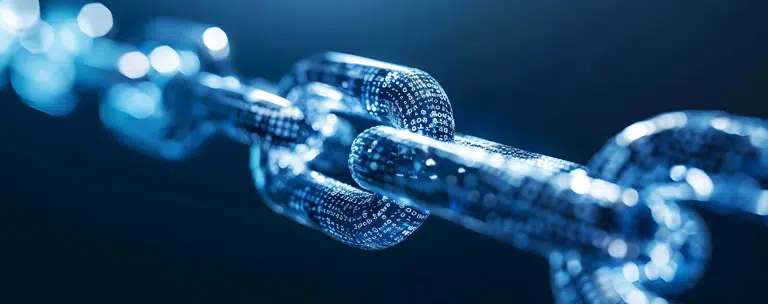virtual chain links made up of 1s and 0s