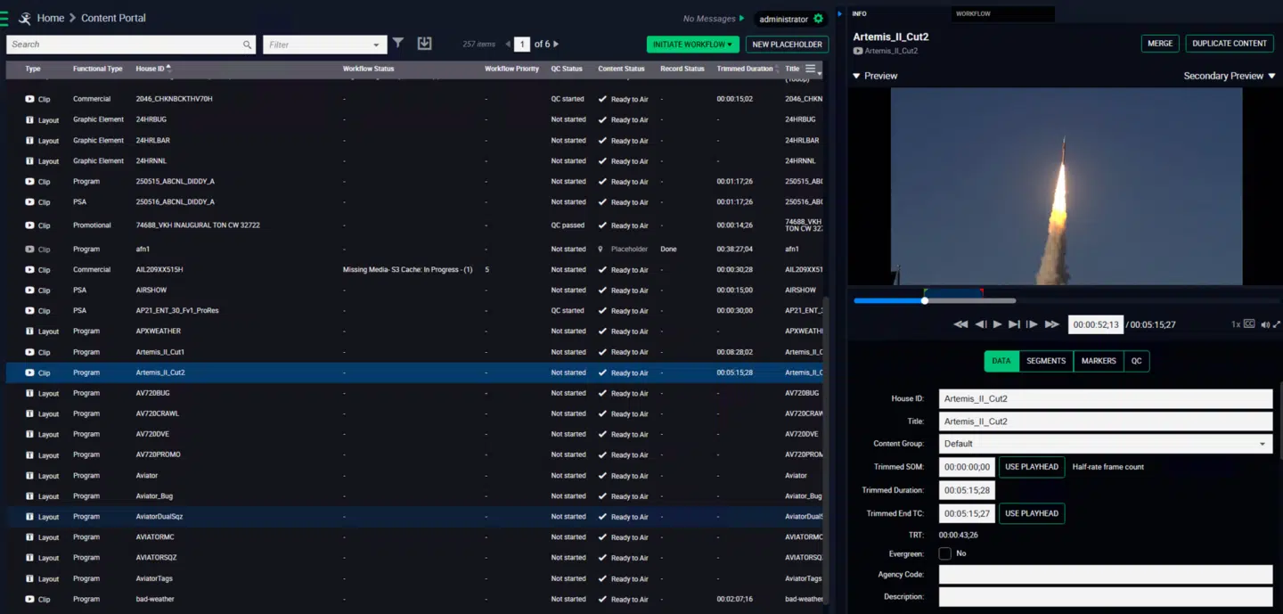 Aviator Orchestrator software screen - Content Portal
