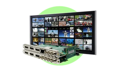 SX Pro hardware in front of a TV multiviewer screen